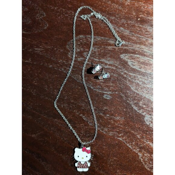 Hello Kitty 3-Piece Rhinestone Necklace Set Silver Charm Pendant - Picture 3 of 3